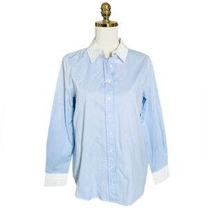 DRAPER JAMES Poplin Button-Up Two Tone Long Sleeve Classic Cotton Shirt Womens 8